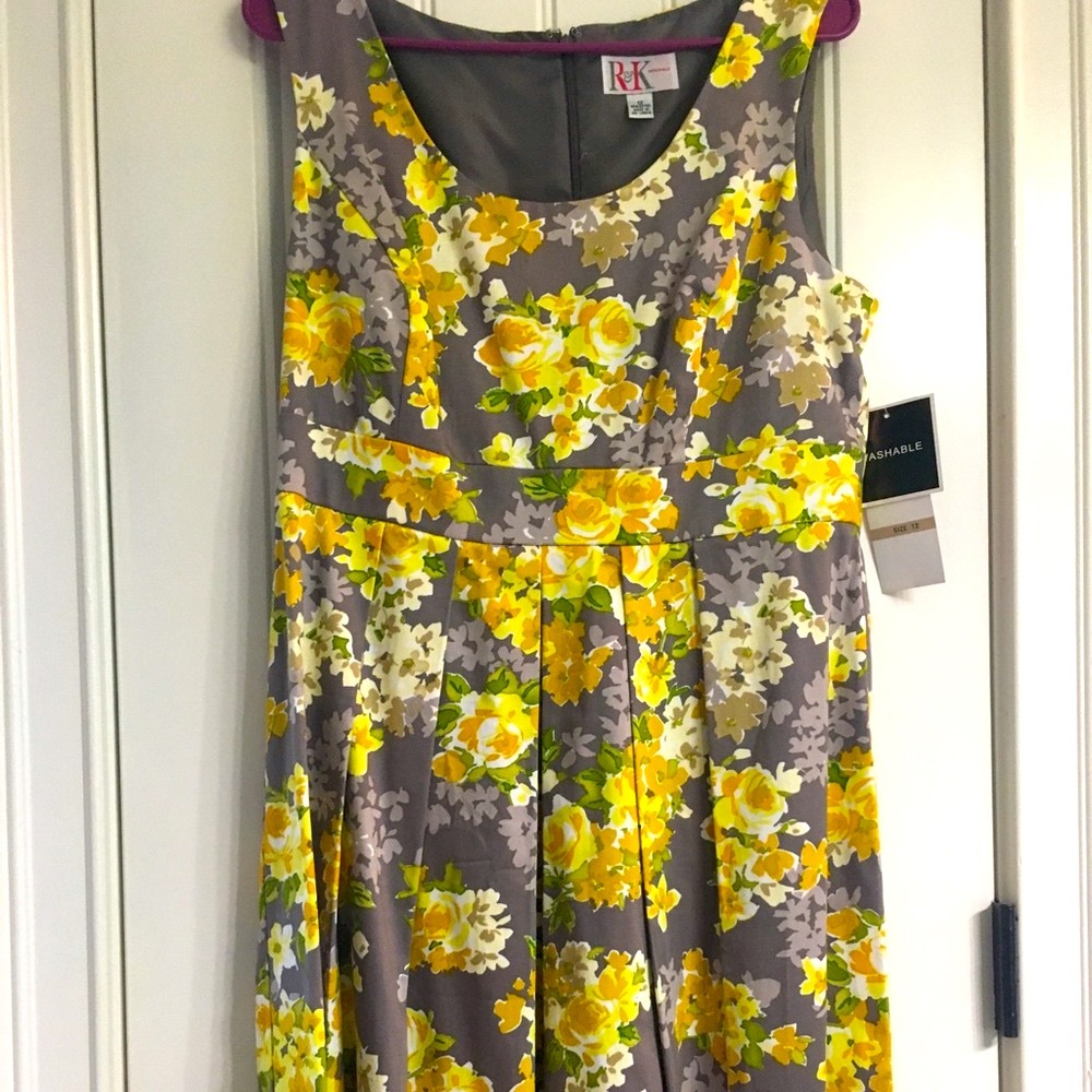 Grey/Yellow Floral Dress